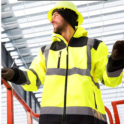 Un bon prix. Veste réfléchissante de sécurité thermique imperméable avec capuche amovible pour vêtements de travail haute visibilité en ligne