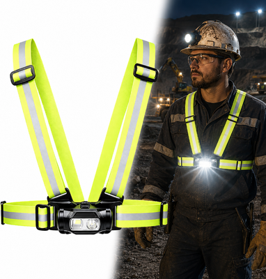 Un bon prix. Lampe de travail étanche IPX4 à fixation pectorale avec double source lumineuse et sangle réfléchissante pour un travail de nuit mains libres En ligne